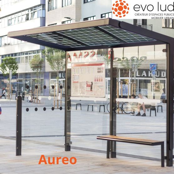 Abribus avec toiture photovoltaïque | Gamme AUREO et GEOMERE - produit présenté par EVO LUD