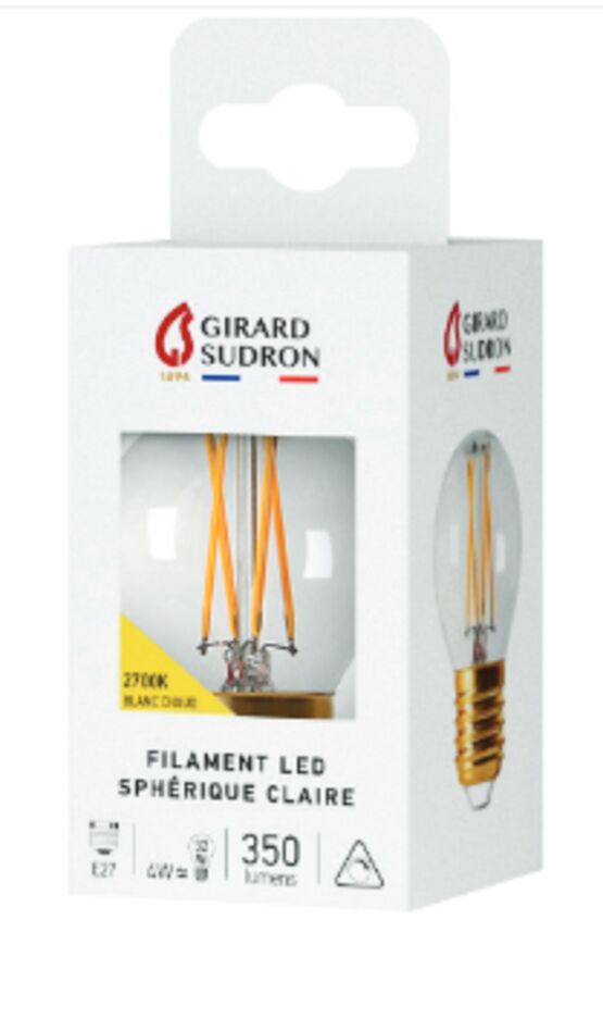  Ampoule LED filament : sphérique G45 4W E27 2 700 k 350 Lm Dim. Cl. | 28648 - Ampoules LED à filament