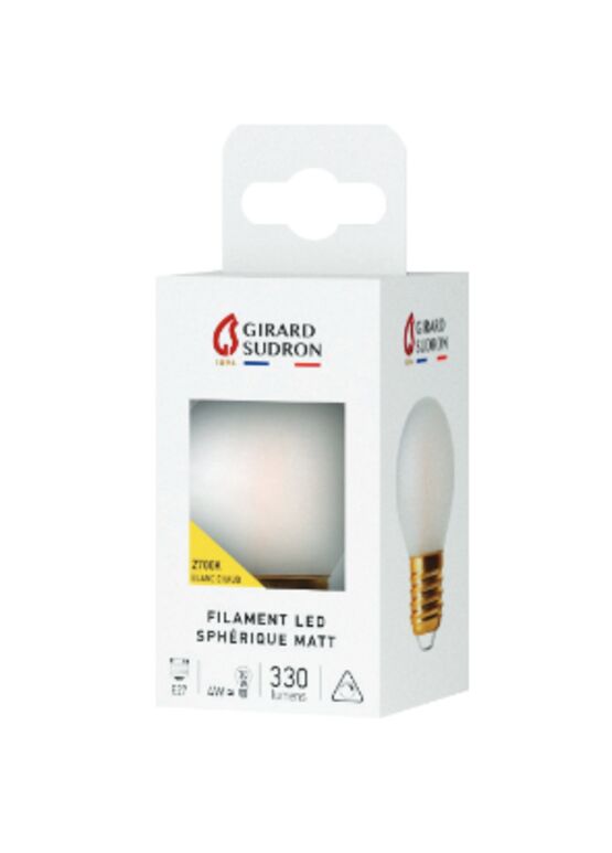  Ampoule LED Filament : Sphérique G45 4W E27 2700 k 330 Lm Dim. Mat. | 28649 - GIRARD SUDRON
