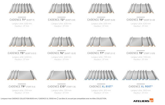  Bardage acier aléatoire en 12 profils (10 profils collection et 2 profils XL) et 4 largeurs différentes | Cadence Triangle - Bardage en acier