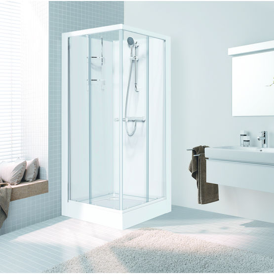 Cabine de douche d&#039;angle à panneaux de fond en verre laqué | Iziglass