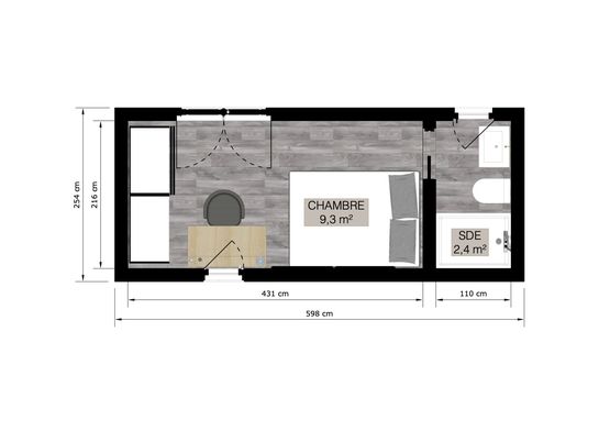  Cube de 11,7 m² – espace de vie – Studio - bureau ou chambre + salle d’eau – extension – espace indépendant - Logements préfabriqués