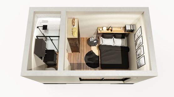 Cube de 11,7 m² – espace de vie – Studio - bureau ou chambre + salle d’eau – extension – espace indépendant - produit présenté par BATI-FABLAB 