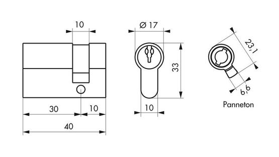  Demi-cylindre 30 x 10 mm laitonné 3 clés - BEAURAIN DISTRIBUTION