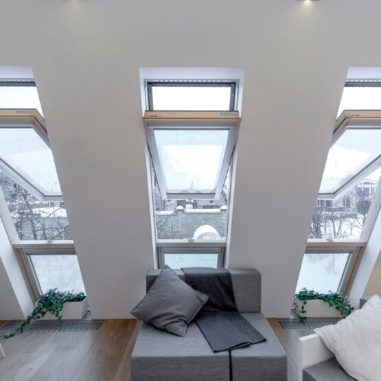  Fenêtre de toit FAKRO avec allège fixe et axe décentré | FDY-V G2 Duet proSky - Fenêtre de toit à ouverture par rotation