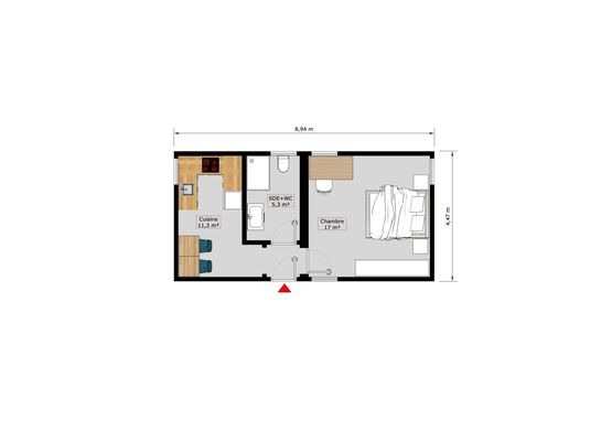  Maison plain-pied modulaire en kit prêt à monter - chambre +salle à manger – Spéciale Export - BATI-FABLAB 