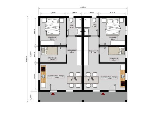  Maisons mitoyennes T3 jumelées – 45 m² | BATI-FABLAB - BATI-FABLAB 