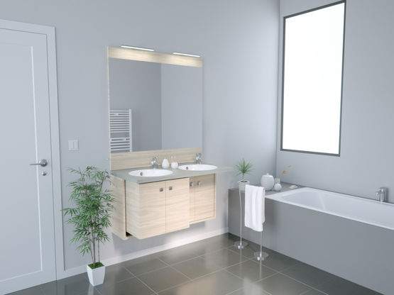  Meuble vasque de salle de bain rétractable et adaptable PMR | RETRACT - CHENE VERT