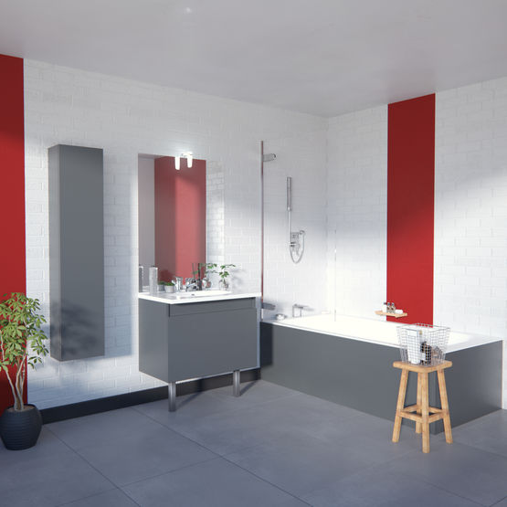  Meuble vasque salle de bain 1 grand tiroir avec miroir et applique LED | TEO 1 Tiroir  - Meuble vasque pour salle de bain