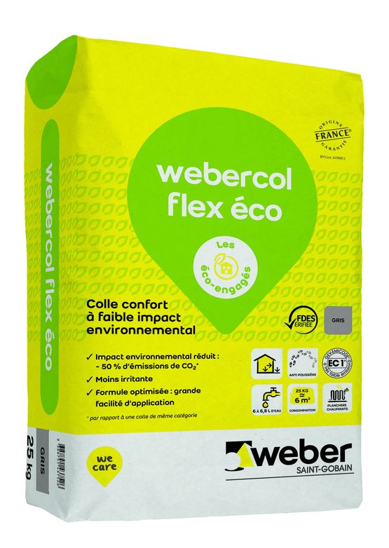  Mortier-colle pour carrelage à base de laitiers valorisés | Webercol Flex éco - WEBER