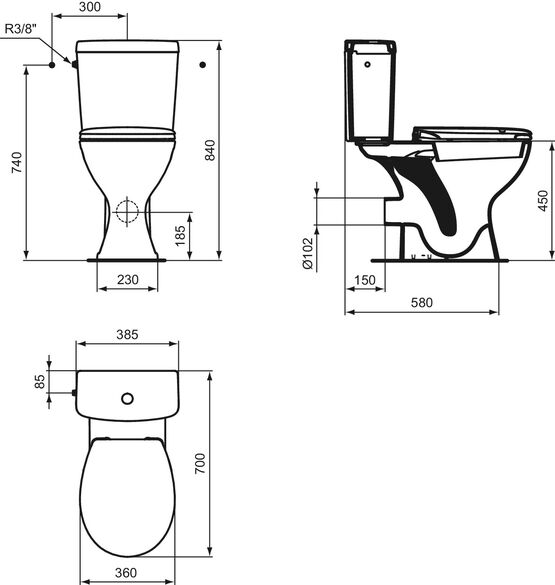  Pack WC sur pied surélevé avec abattant standard | Noe E905701 - PORCHER