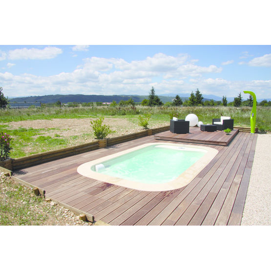 Piscine-spa à couverture escamotable en bois composite | Mini-water