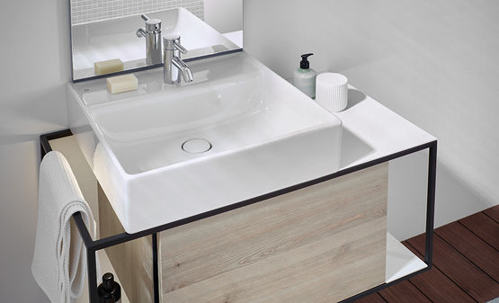  Plan de toilette en pierre de synthèse autoréparable avec meuble sous-vasque | Junit - Plan vasque ou plan de toilette