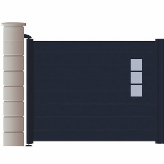 Portail aluminium aux lignes épurées en version battante ou coulissante  | Portail alu design TOLBIAC Bleu