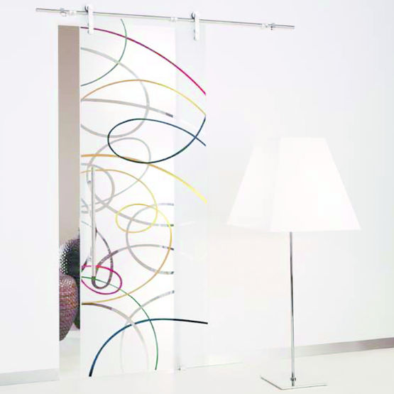 Porte coulissante en verre à décor incisé coloré | Aura Dipinta System