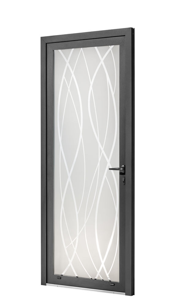  Porte en aluminium avec vitrage imprimé, à décors ou sablé | Portes vitrées aluminium - Porte d'entrée en matériaux mixtes
