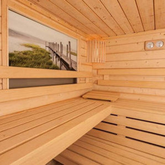 Sauna équipé sur mesure en épicéa massif | Prestige