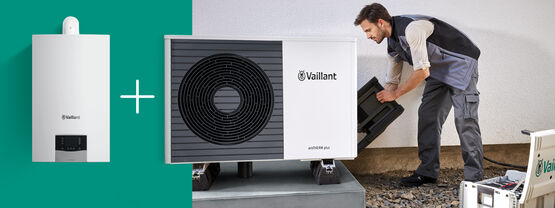 VAILLANT - aroTHERM plus hybride –    Pompe à chaleur air/eau monobloc associée à une chaudière à condensation – Une conception Quality Germany  - produit présenté par VAILLANT
