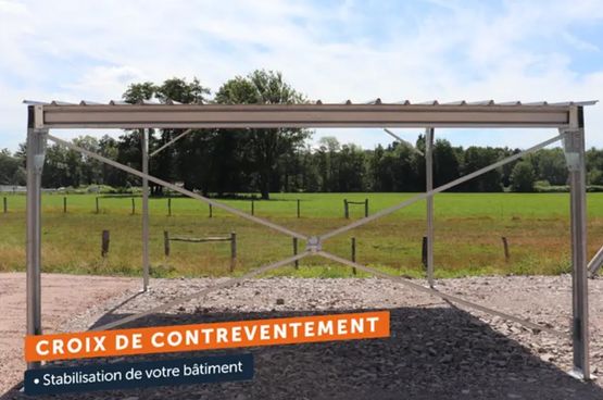 Abri bi-pente en kit 6x10x3,35m bardage 1 long pan bas - produit présenté par BATIMENTSMOINSCHERS.COM/ C2I COMMERCE SARL