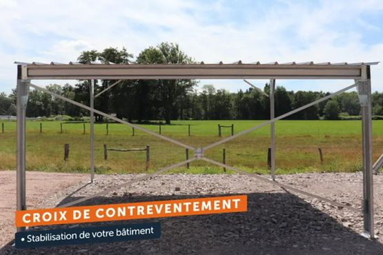 Abri bi-pente en kit 6x10x3,35m bardage 2 pignons + 1 long pan bas - produit présenté par BATIMENTSMOINSCHERSCOM/ C2I COMMERCE SARL