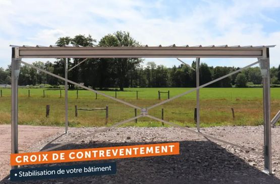 Abri bi-pente en kit - 8x10x3,35m - bardage 1 long pan bas - produit présenté par BATIMENTSMOINSCHERS.COM/ C2I COMMERCE SARL
