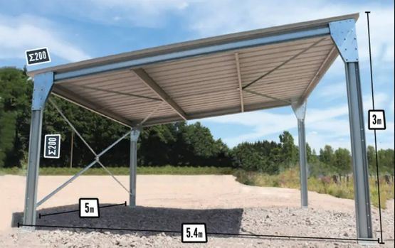  Abri de voiture monopente en kit 27m² - 5,4x5x3m - BATIMENTSMOINSCHERS.COM/ C2I COMMERCE SARL