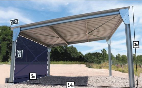  Abri de voiture monopente en kit 5,4x5x3m + bardage 1 long pan bas - BATIMENTSMOINSCHERS.COM/ C2I COMMERCE SARL