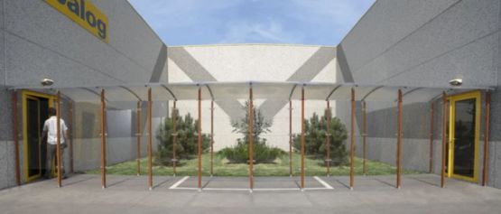  Abri fumeur type couloir - Pieds bois exotique - NORMEQUIP