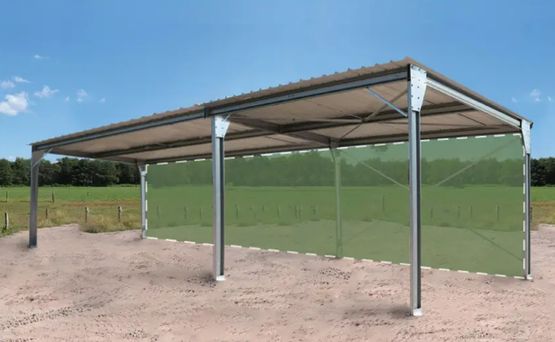 Abri monopente en kit - 4x10x3,40m - bardé 1 long pan bas