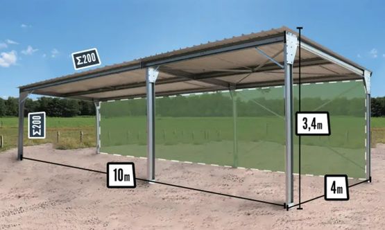  Abri monopente en kit - 4x10x3,40m - bardé 1 long pan bas - BATIMENTSMOINSCHERS.COM/ C2I COMMERCE SARL
