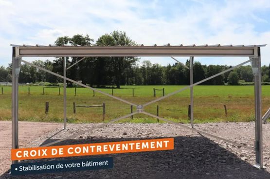 Abri monopente en kit 5,4x10x3m + bardage 2 pignons et 1 long pan bas - produit présenté par BATIMENTSMOINSCHERS.COM/ C2I COMMERCE SARL