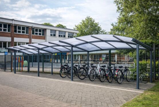 Abri vélo aluminium sur-mesure | Ovalux – Structure extérieure anticorrosion pour stationnement cyclable