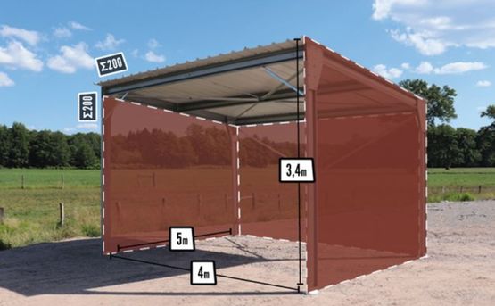  Abri voiture monopente 4x5x3,4m - bardage 2 pignons + 1 long pan - BATIMENTSMOINSCHERS.COM/ C2I COMMERCE SARL
