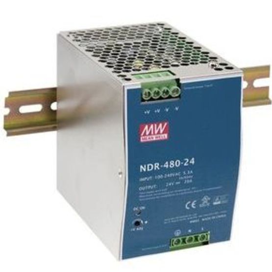 NDR-480-24 : Alimentation AC-DC sortie industrielle 24Vdc à 20A sur rail  DIN avec boîtier métallique – Batiproduits