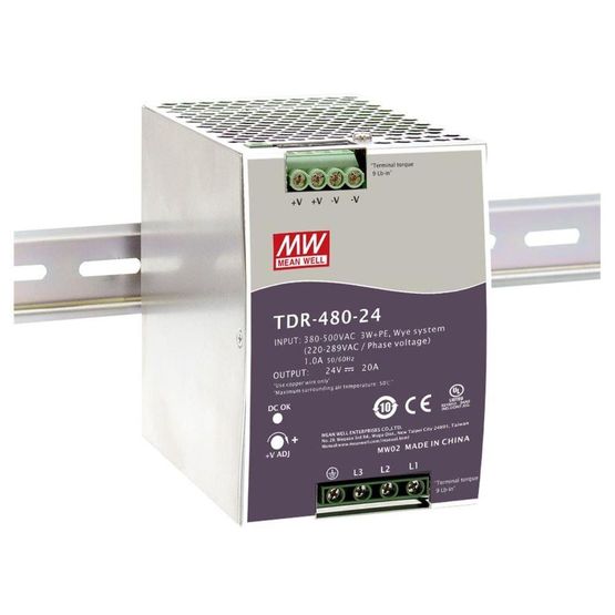 Alimentation AC/DC triphasée sur rail DIN | Mean Well TDR-480-24