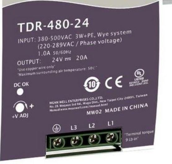  Alimentation AC/DC triphasée sur rail DIN | Mean Well TDR-480-24 - Alimentations électriques