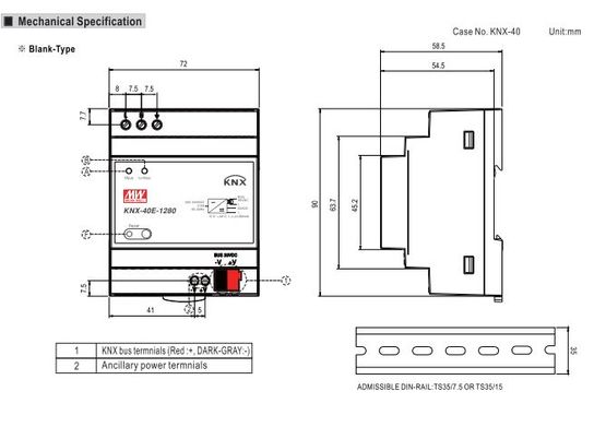  Alimentation sur rail DIN EIB avec starter intégré et fonction de diagnostic | MEAN WELL KNX-40E-1280D  - Alimentations électriques