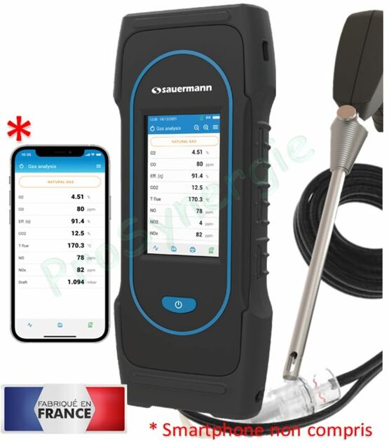  Analyseur de combustion Si-CA 230 KIMO, cellules interchangeables : O2/CO/CO2 des fumées, CO ambiant, Températures fumées et ambiant, Pression différentielle, etc | KIM0008 - Analyseur de combustion