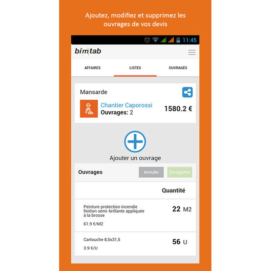Application pour métrés et chiffrages directs sur chantier | Bimtab List