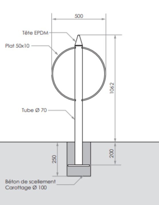  Appui vélo | Ecolor en acier galvanisé avec tête EPDM colorée - SEMCO