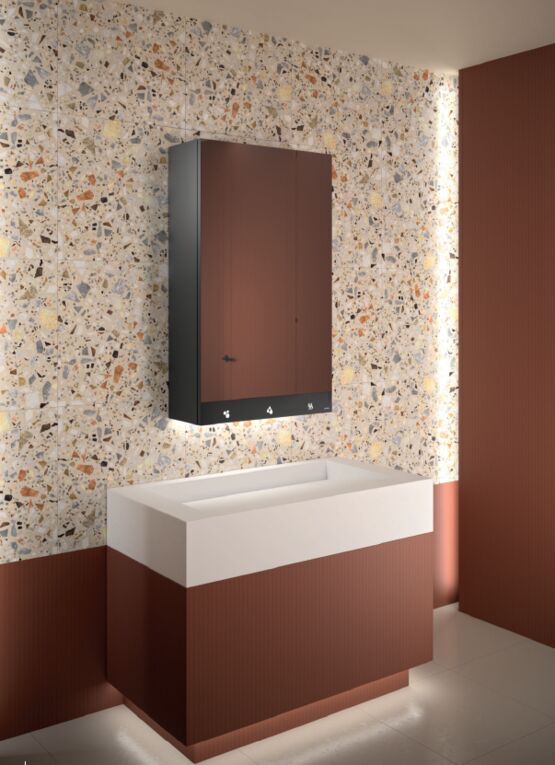  Armoire miroir avec sèche-mains, distributeur de savon et robinet automatiques - DELABIE