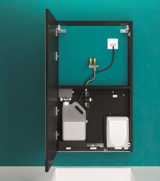 Armoire miroir avec sèche-mains, distributeur de savon et robinet automatiques | Réf. 510203  - produit présenté par DELABIE