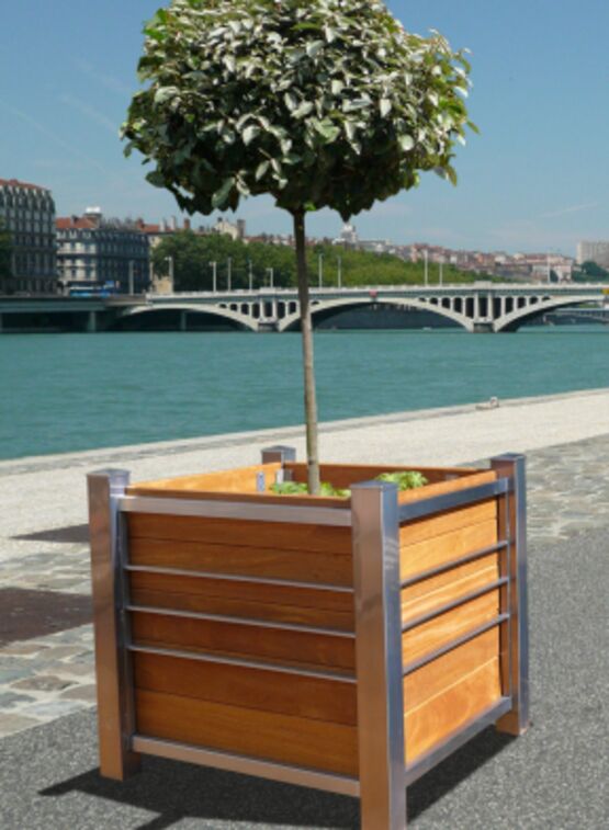 Bac à fleurs urbain | Élégance Bac à fleurs Artimon en acier inoxydable et bois