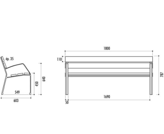  Banc de ville design Modo-08 - 5 lames - Longueur 180 cm - NORMEQUIP