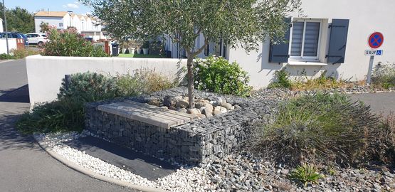  Banc entourage d&#039;arbre carré en gabions | Entourage d&#039;arbres - Mobilier de jardin