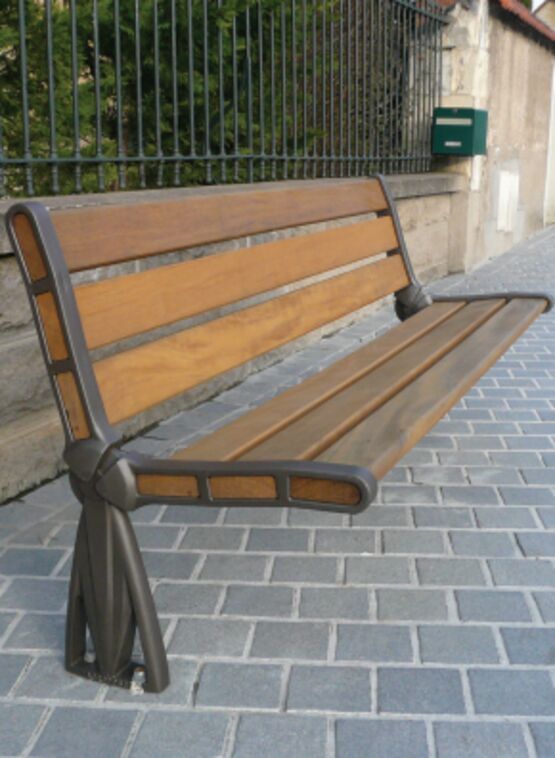 Banc public Arc en ciel | Banc urbain en fonte GS et bois