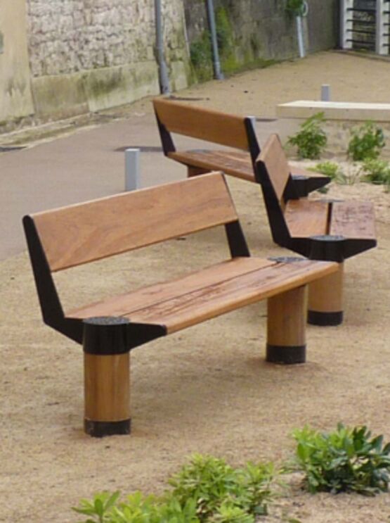 Banc urbain | Banc Bios en bois et acier pour aménagements extérieurs