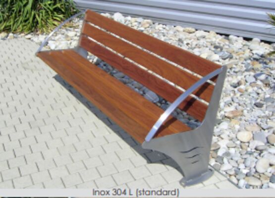 Banc urbain | Banc Goélette en acier inoxydable et bois pour espaces extérieurs