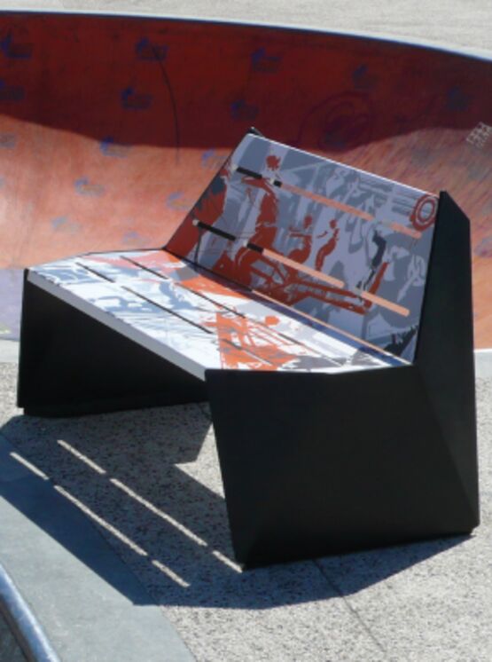 Banc urbain | Banc Graph en acier avec décor personnalisable