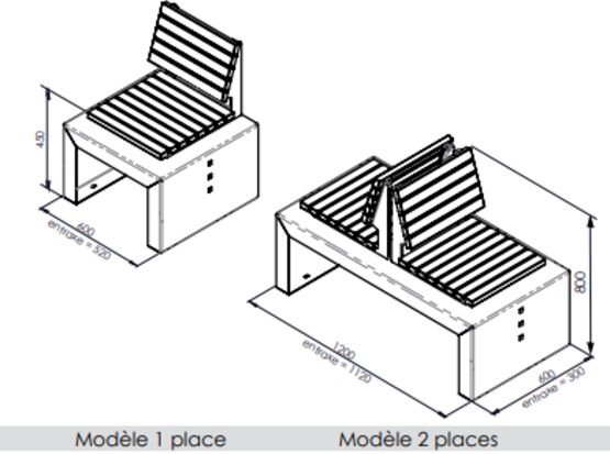 Banc urbain | Banc Kub 1 en acier avec assise acier ou bois - produit présenté par SEMCO